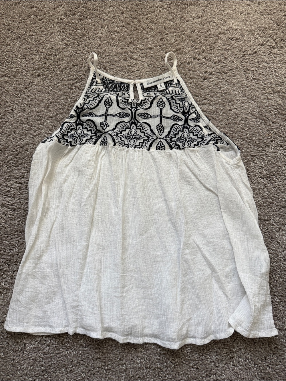 Abercrombie & Fitch White Halter Camisole with Black Embroidered Yoke